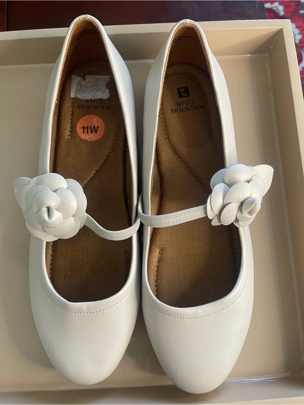 White Mountain Cream Braided Flower Mary Jane Flats